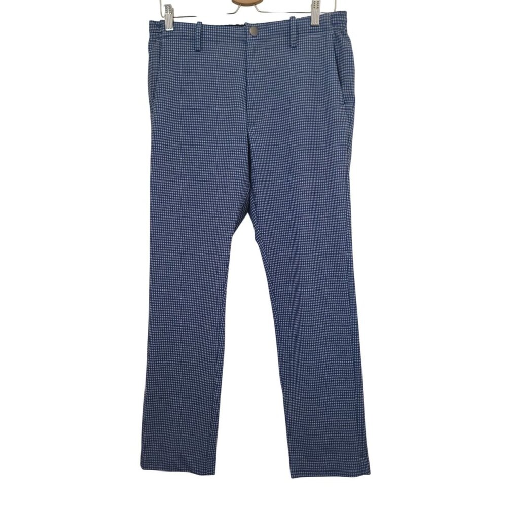 Ben Sherman Men's Blue Checkered Drawstring Lounge Slim Fit Pants Size W32xL28